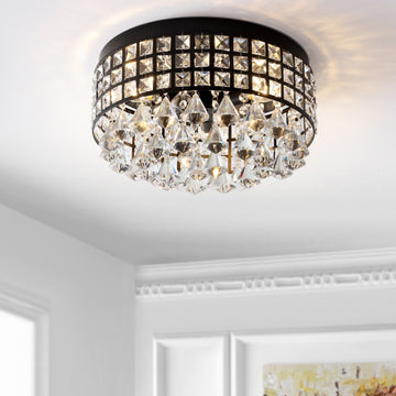 Meredith 14.5" Crystal Drops/Metal LED Flush Mount - JONATHAN Y